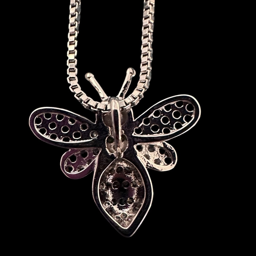 SCARLETT AND ELLA Sterling Silver Bee Pendant Necklace with Crystals w/18” Chain - Picture 3 of 8